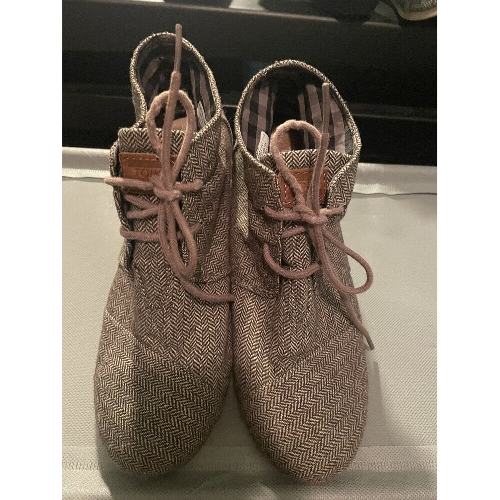 Toms Womens Desert wedge Oxford Herringbone Brown/gray Booties Lace Up Sz 7.5